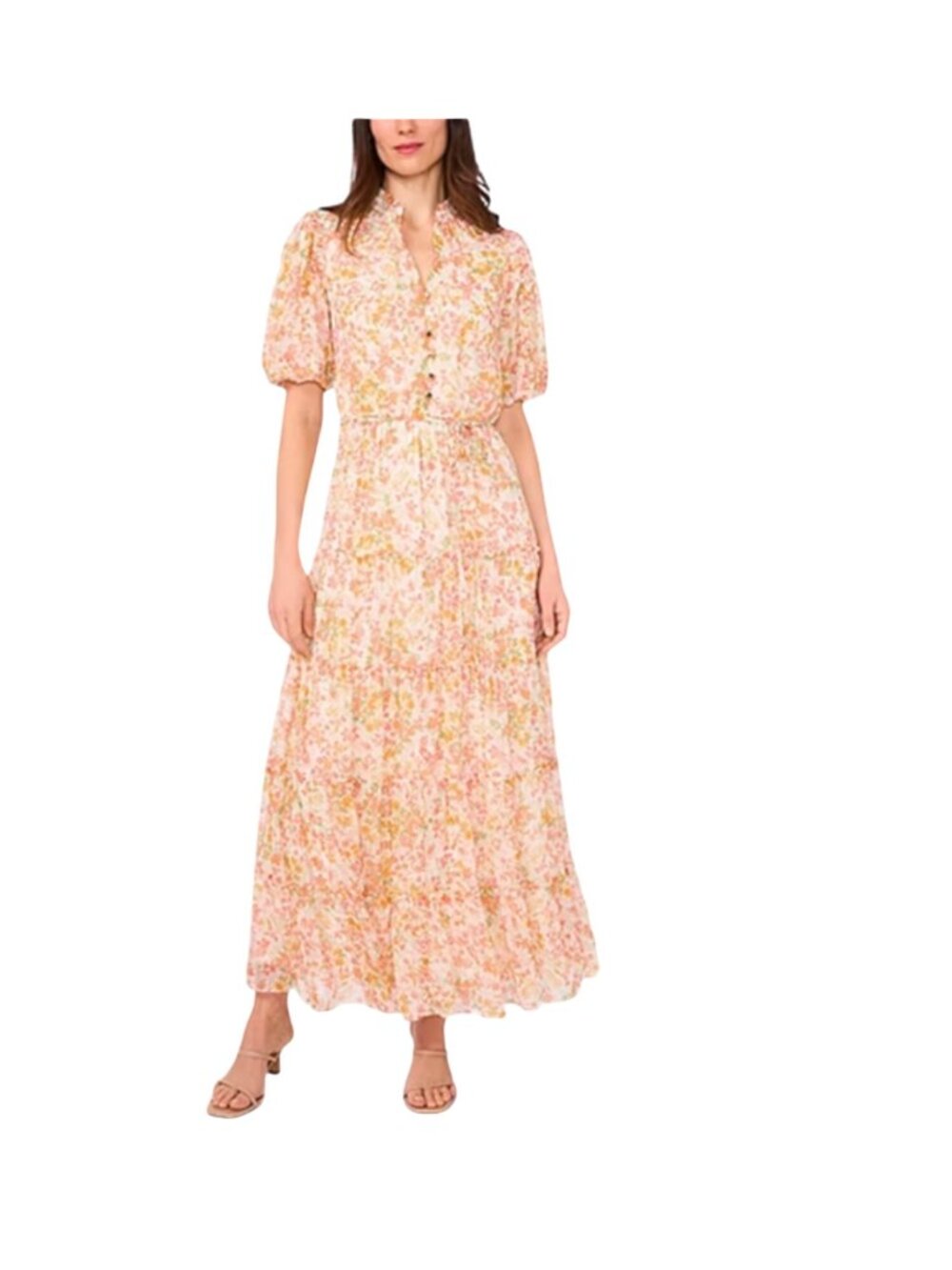 Floral Maxi Dress With Puff Sleeves & Tiered Skirt By Sam And Jess Size 1X boho
